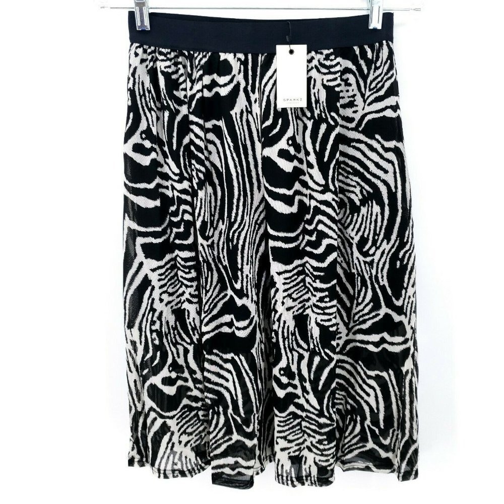 SPARKZ COPENHAGEN Zebra Animal Print Midi Skirt Black White